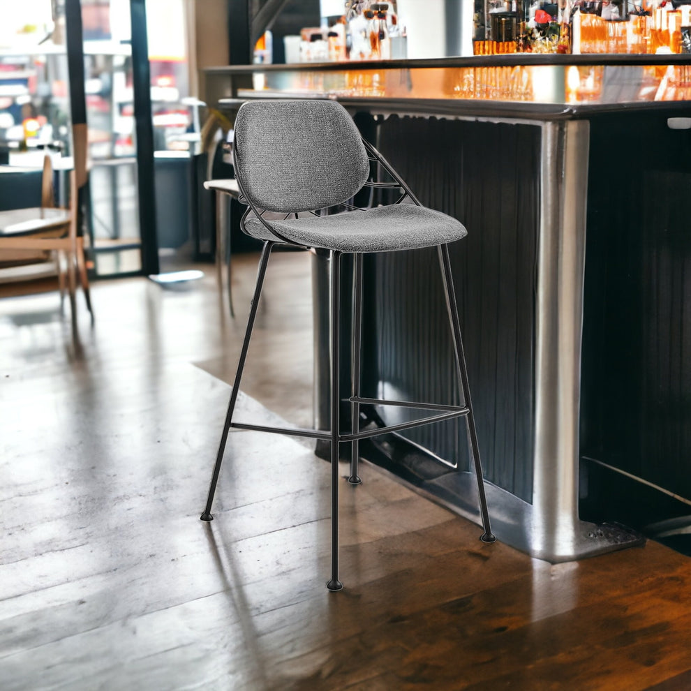 Set Of Two 40" Light Gray And Black Steel Low Back Bar Height Chairs With Footrest By Homeroots | Bar Stools | Modishstore - 2