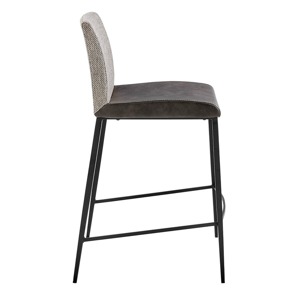Set Of Two 36" Gray And Black Steel Low Back Counter Height Bar Chairs With Footrest By Homeroots | Bar Stools | Modishstore - 4