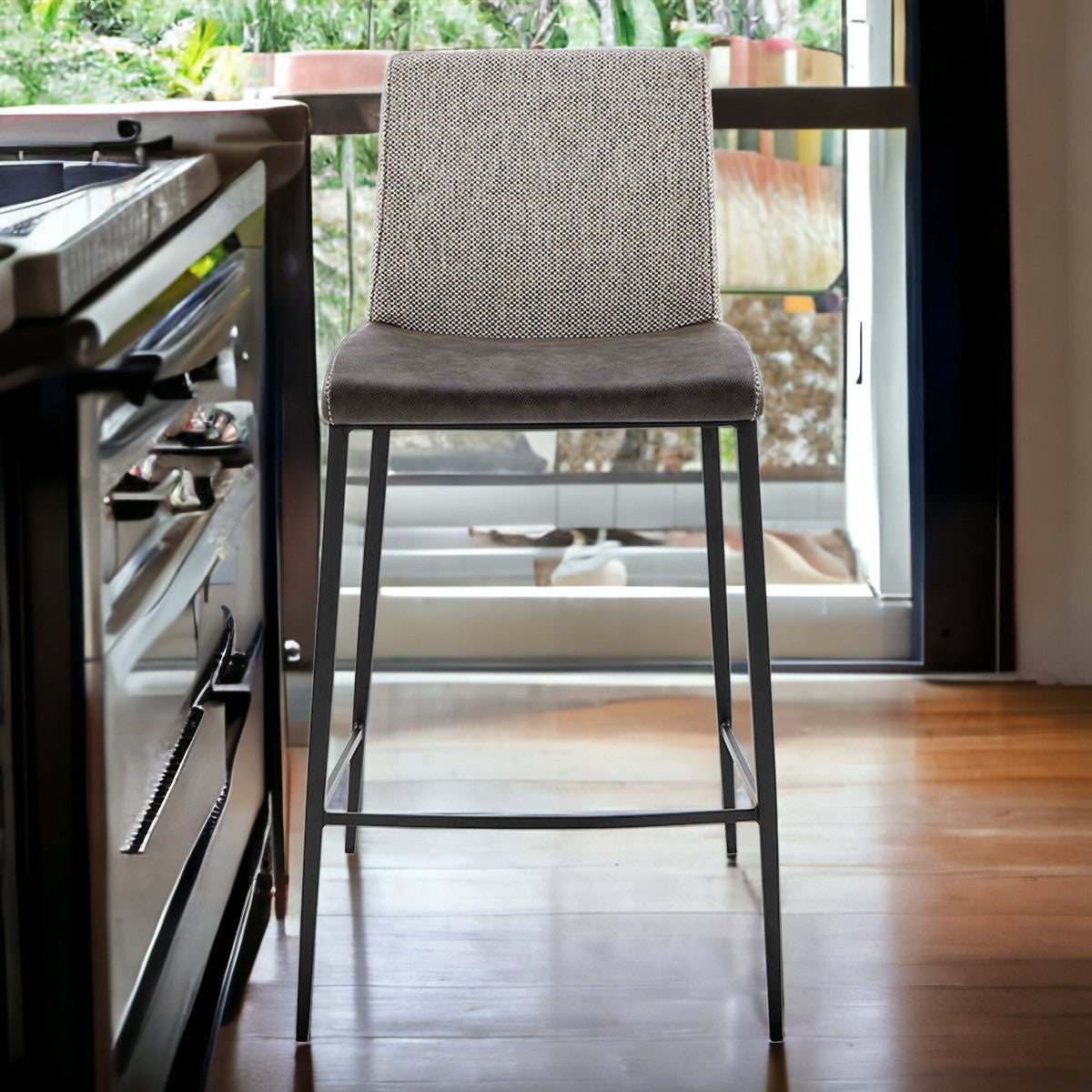 Set Of Two 36" Gray And Black Steel Low Back Counter Height Bar Chairs With Footrest By Homeroots | Bar Stools | Modishstore - 2
