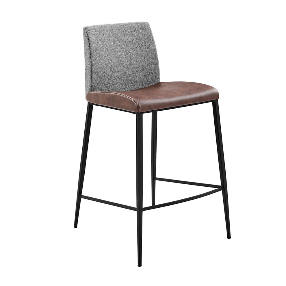 Set Of Two 36" Brown And Black Steel Low Back Counter Height Bar Chairs With Footrest By Homeroots | Bar Stools | Modishstore - 3