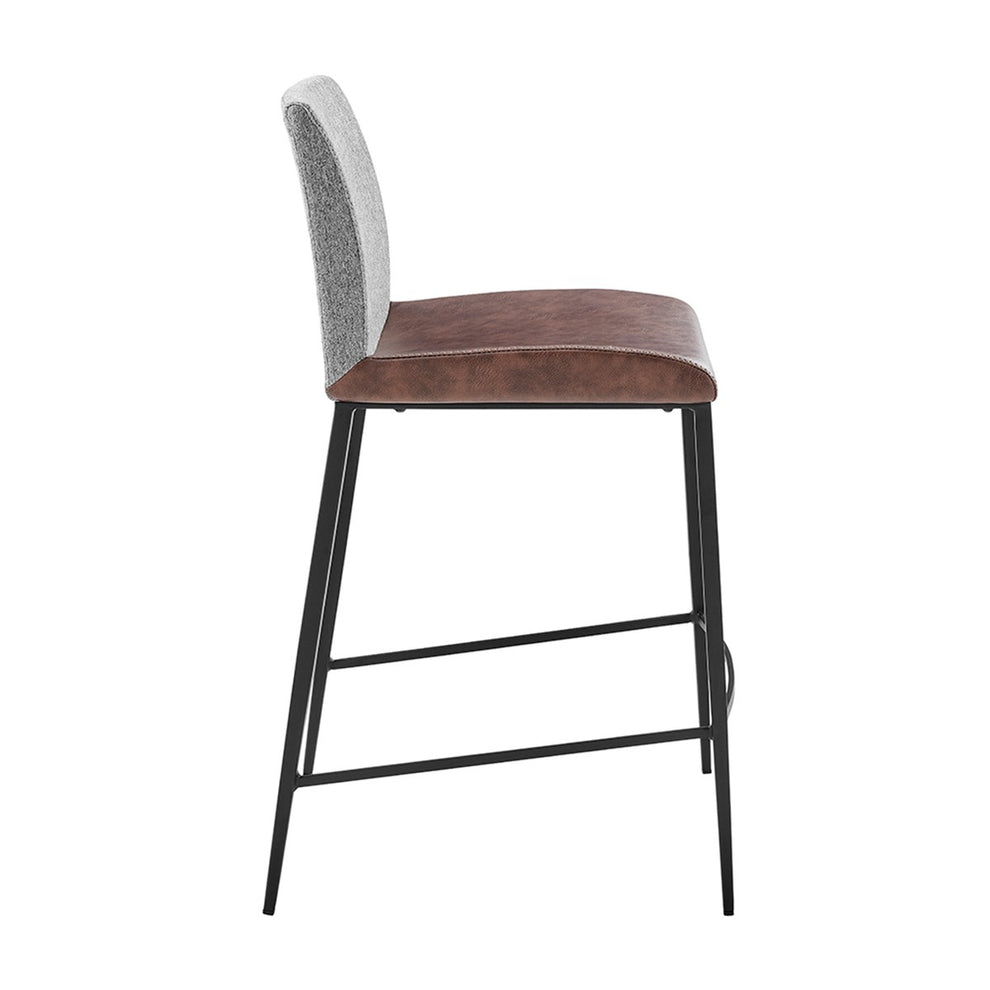 Set Of Two 36" Brown And Black Steel Low Back Counter Height Bar Chairs With Footrest By Homeroots | Bar Stools | Modishstore - 4