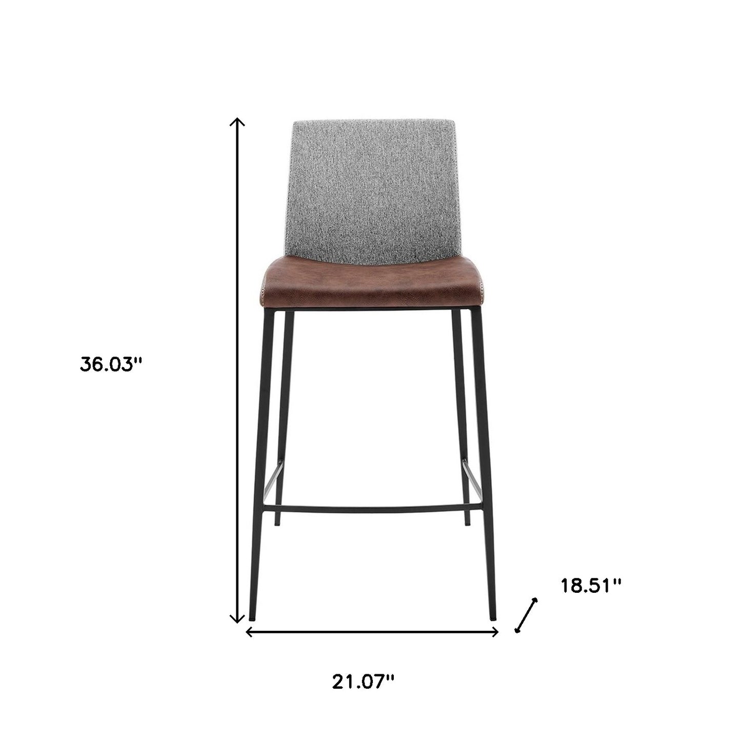 Set Of Two 36" Brown And Black Steel Low Back Counter Height Bar Chairs With Footrest By Homeroots | Bar Stools | Modishstore - 7