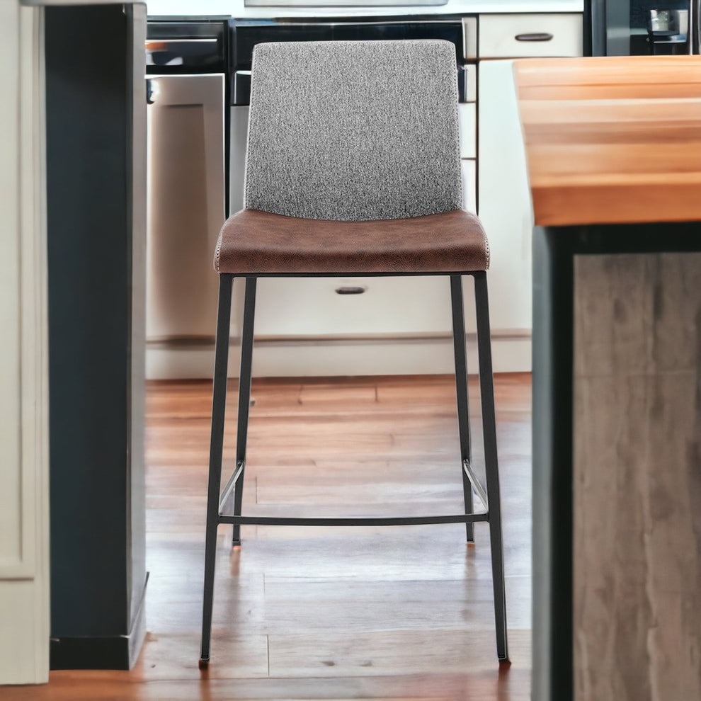 Set Of Two 36" Brown And Black Steel Low Back Counter Height Bar Chairs With Footrest By Homeroots | Bar Stools | Modishstore - 2