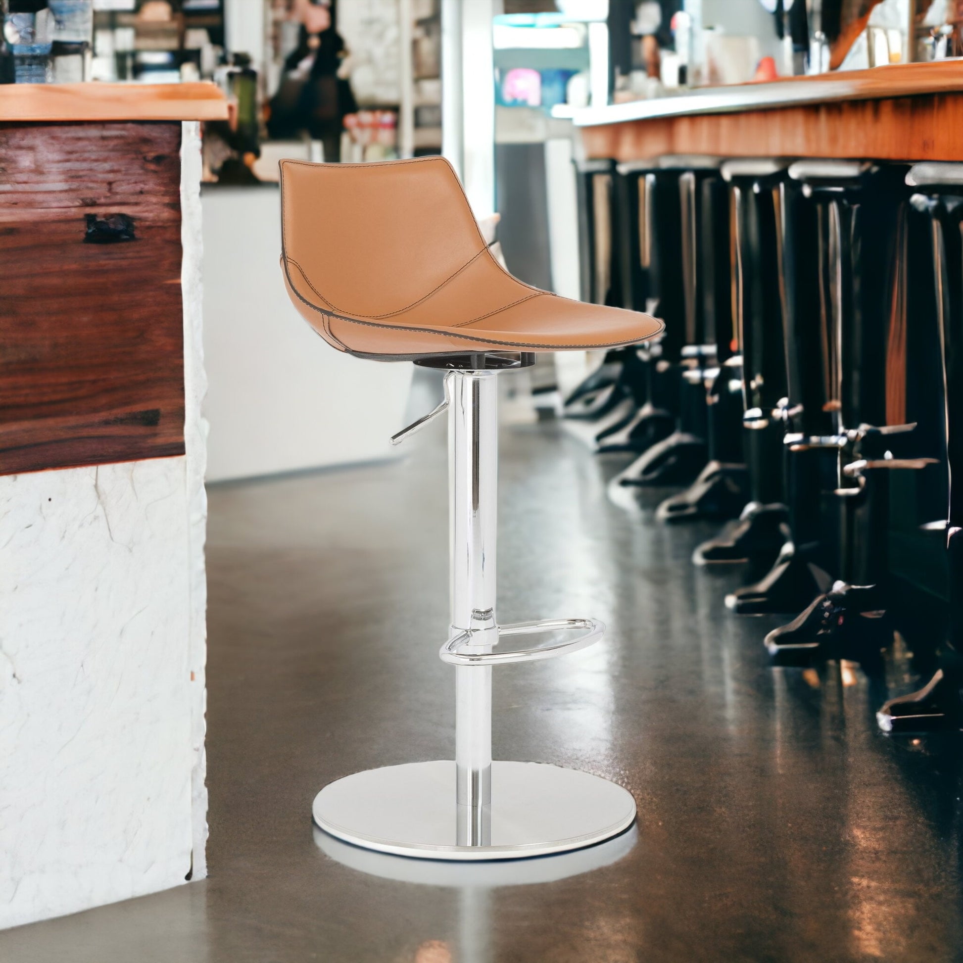 40" Terra Cotta And Silver Steel Swivel Low Back Bar Height Chair With Footrest By Homeroots | Bar Stools | Modishstore - 2