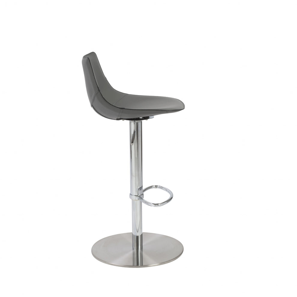 40" Gray And Silver Steel Swivel Low Back Bar Height Chair With Footrest By Homeroots | Bar Stools | Modishstore - 5