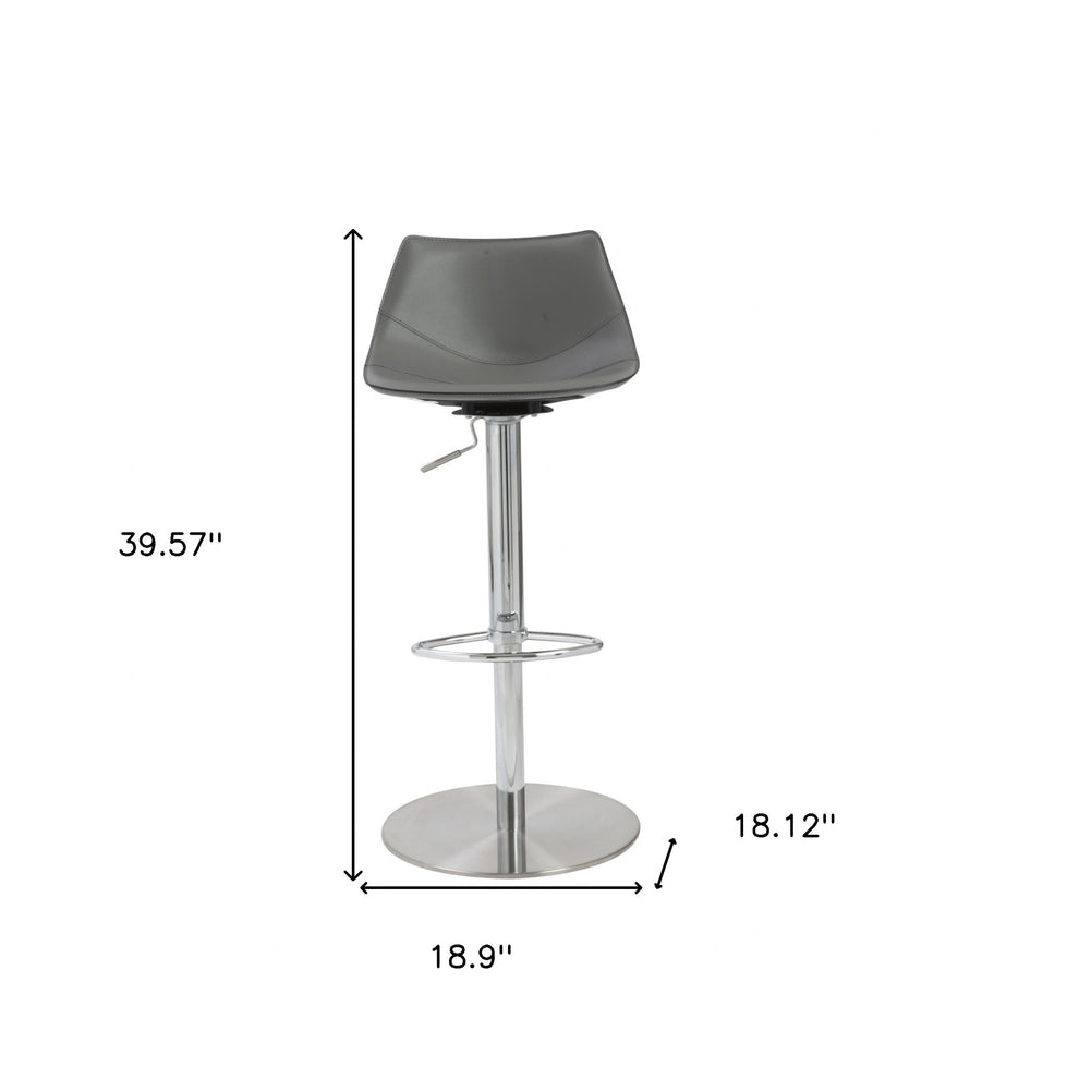 40" Gray And Silver Steel Swivel Low Back Bar Height Chair With Footrest By Homeroots | Bar Stools | Modishstore - 9