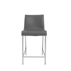 Set of Two Gray Leather and Steel Counter Stools By Homeroots