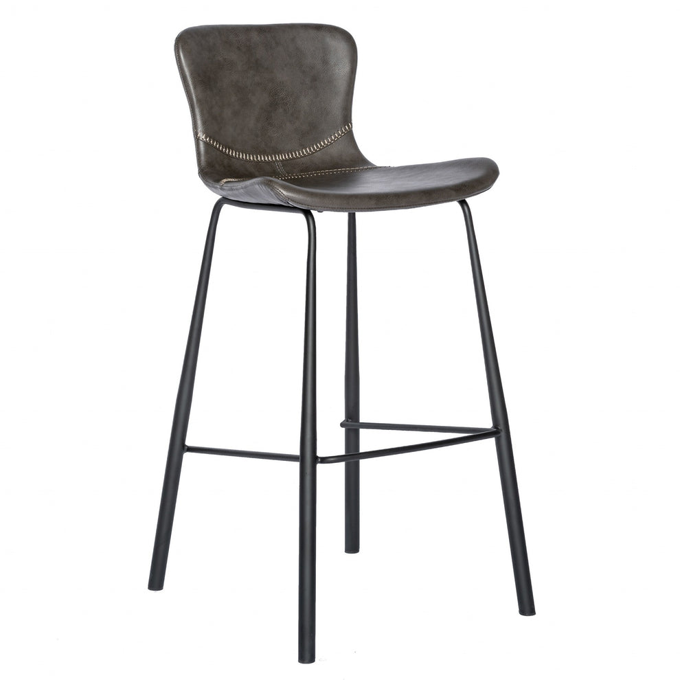 Set of Two Vintage Stitch Gray Bar Stools By Homeroots | Bar Stools | Modishstore - 2