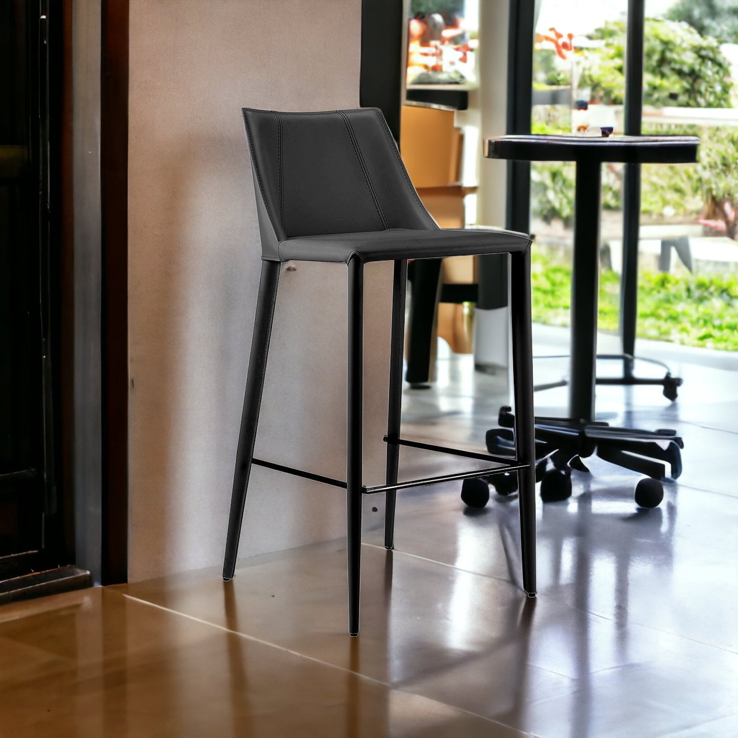 40" Black Steel Low Back Bar Height Chair With Footrest By Homeroots | Bar Stools | Modishstore - 2