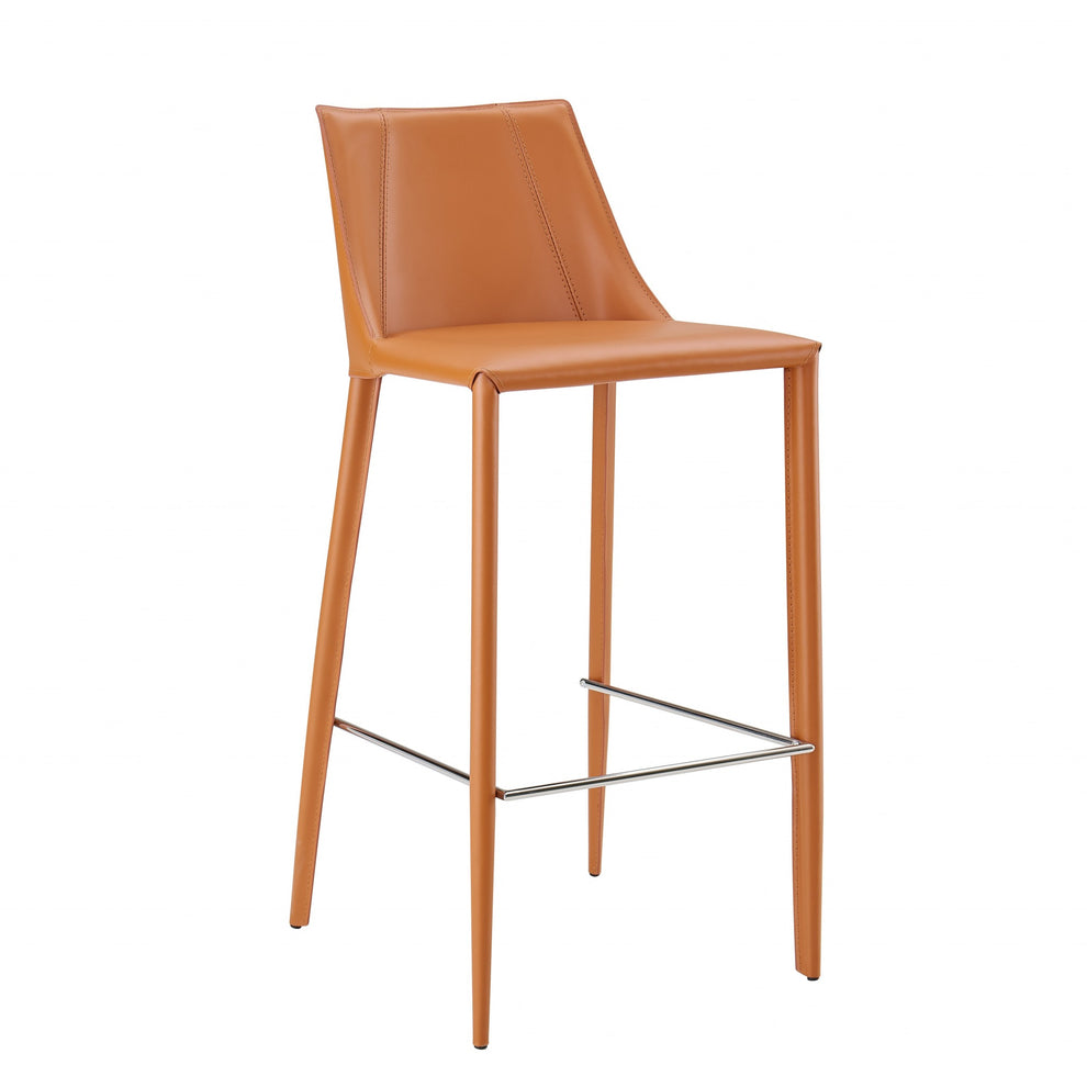 40" Terra Cotta Steel Low Back Bar Height Chair With Footrest By Homeroots | Bar Stools | Modishstore - 2