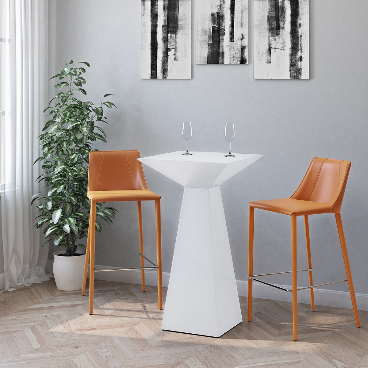 40" Terra Cotta Steel Low Back Bar Height Chair With Footrest By Homeroots | Bar Stools | Modishstore - 6