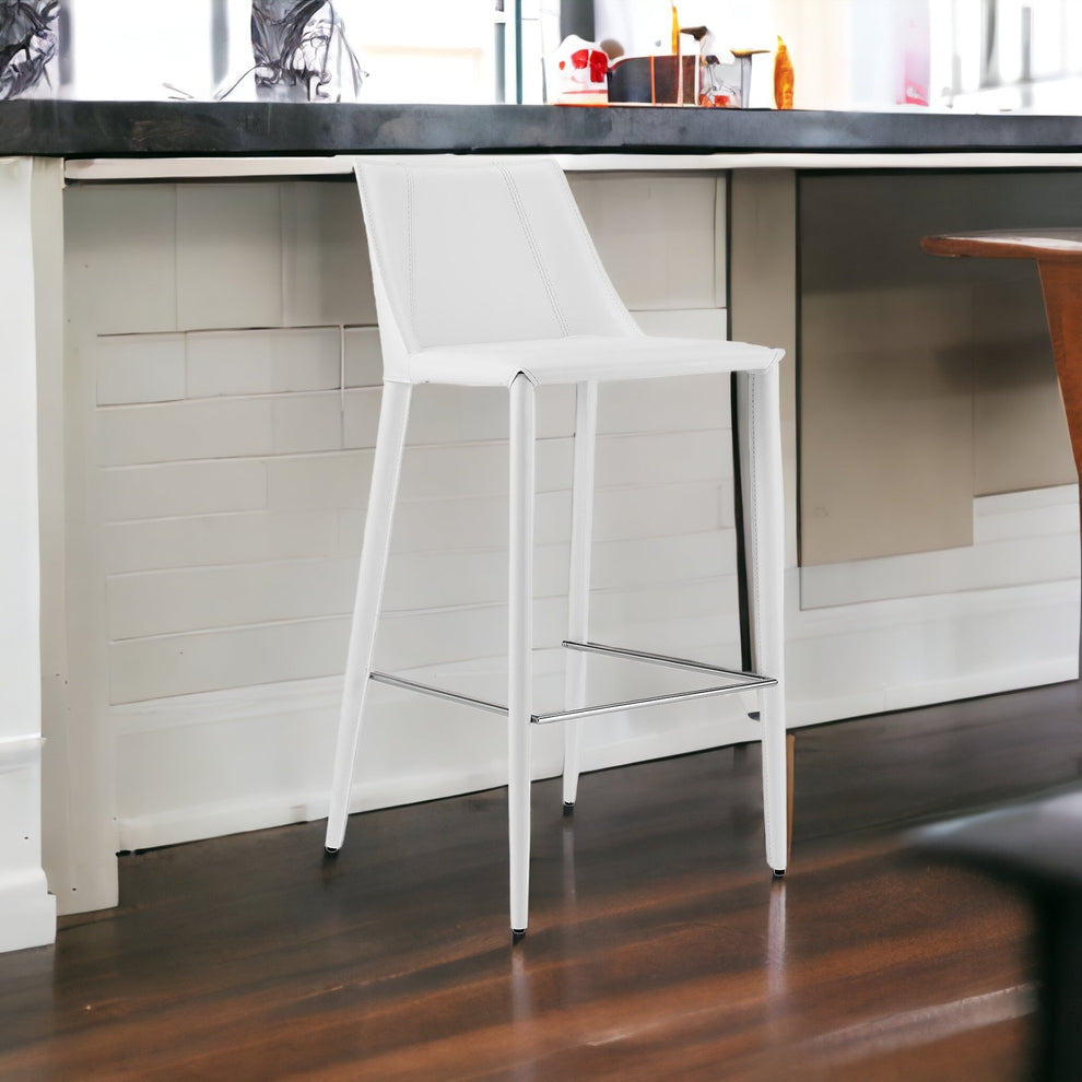 40" White Steel Low Back Bar Height Chair With Footrest By Homeroots | Bar Stools | Modishstore - 2