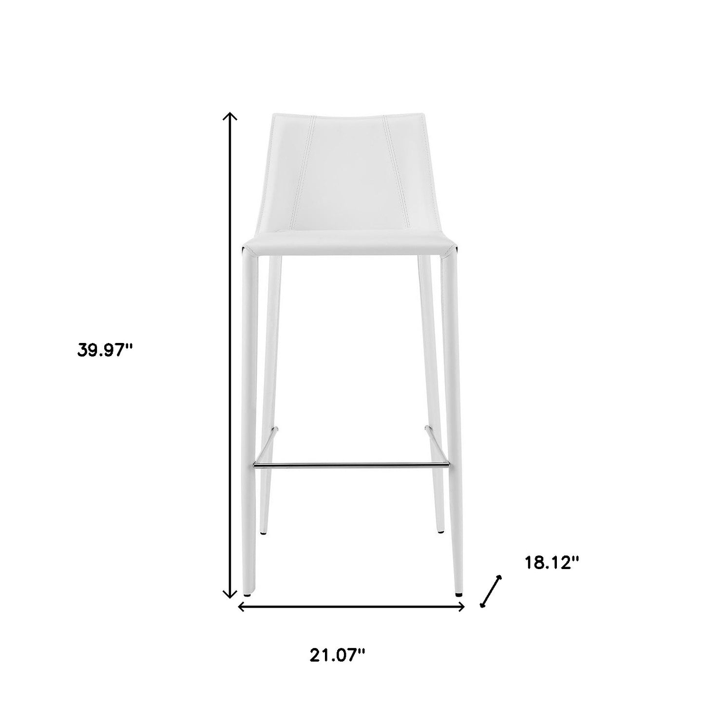 40" White Steel Low Back Bar Height Chair With Footrest By Homeroots | Bar Stools | Modishstore - 7