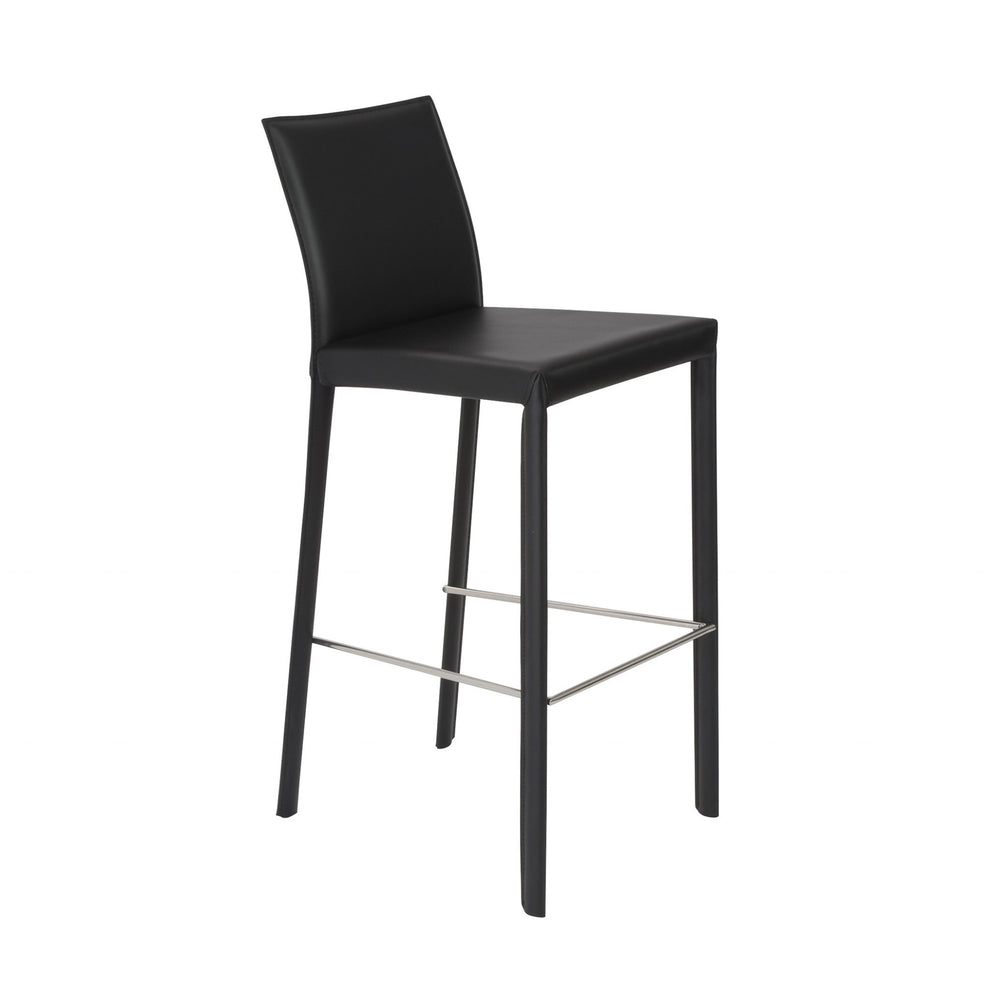 Set of Two Full Black Faux Leather Bar Stools By Homeroots | Bar Stools | Modishstore - 2