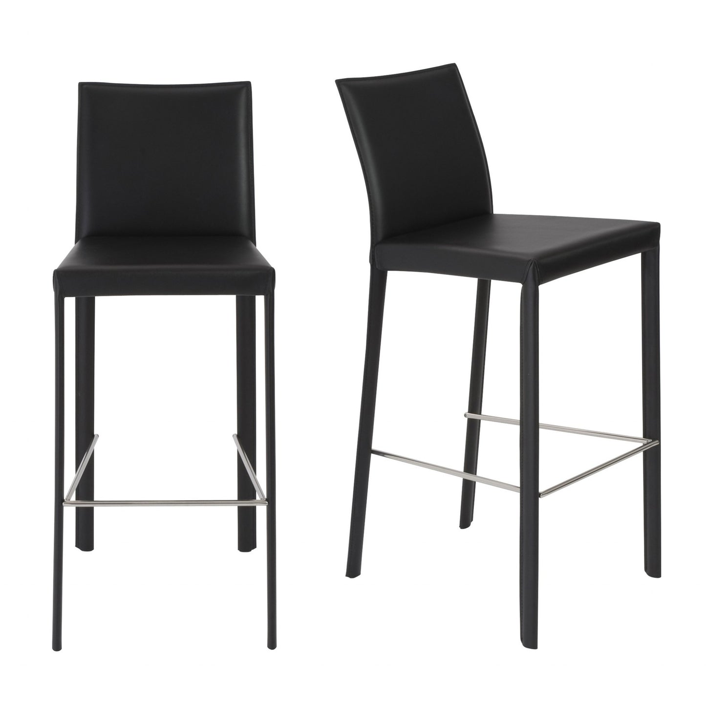 Set of Two Full Black Faux Leather Bar Stools By Homeroots | Bar Stools | Modishstore - 6