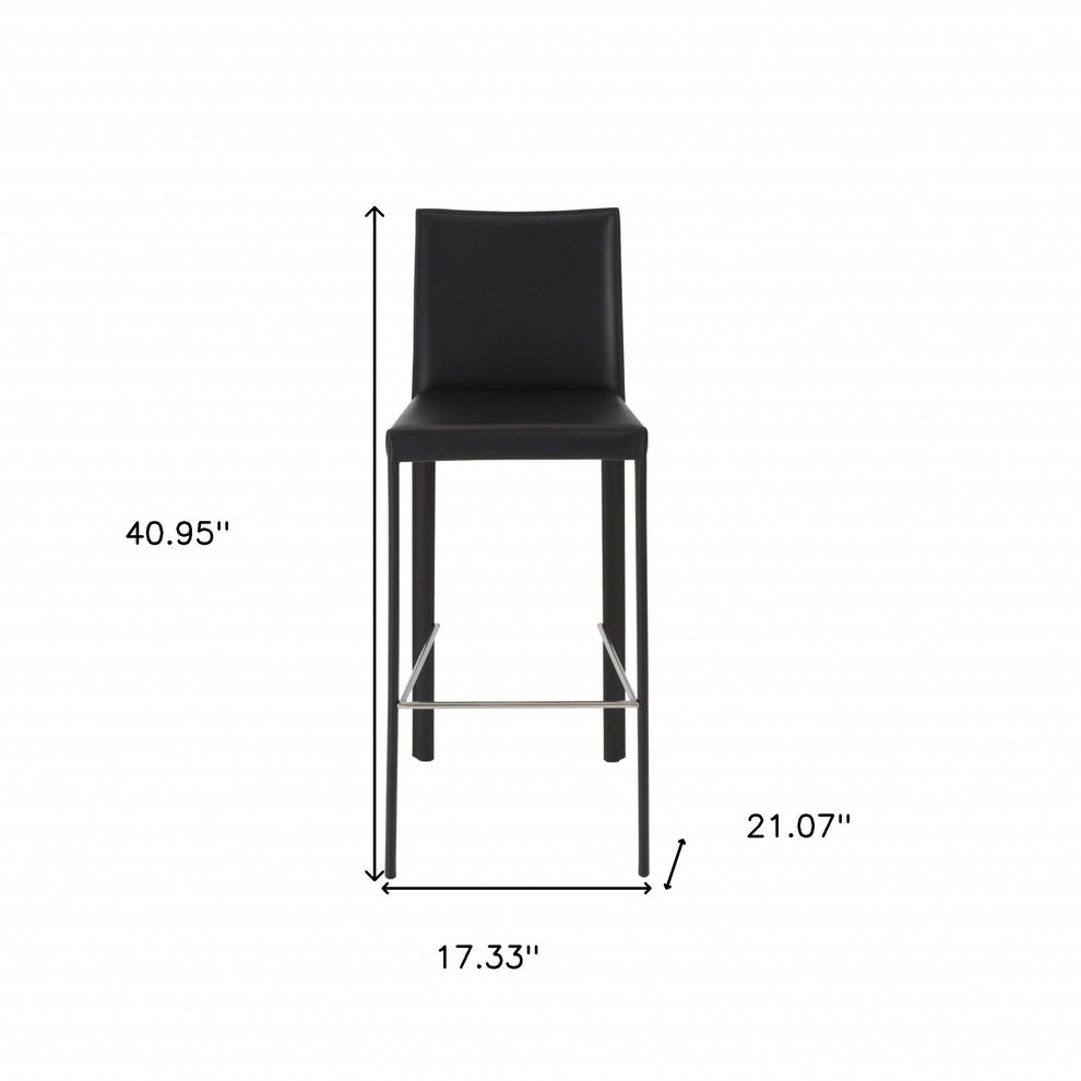 Set of Two Full Black Faux Leather Bar Stools By Homeroots | Bar Stools | Modishstore - 7