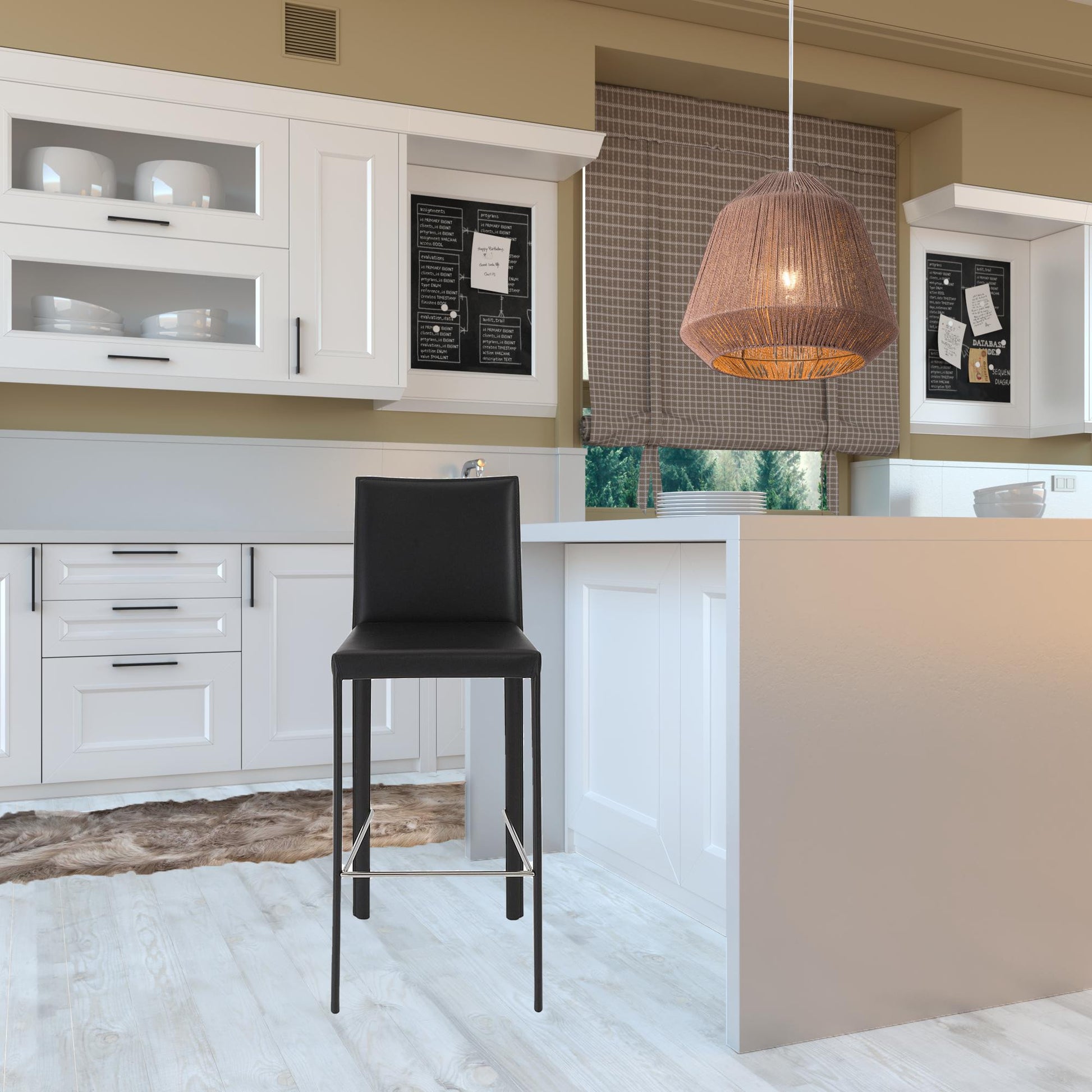 Set of Two Full Black Faux Leather Bar Stools By Homeroots | Bar Stools | Modishstore - 5