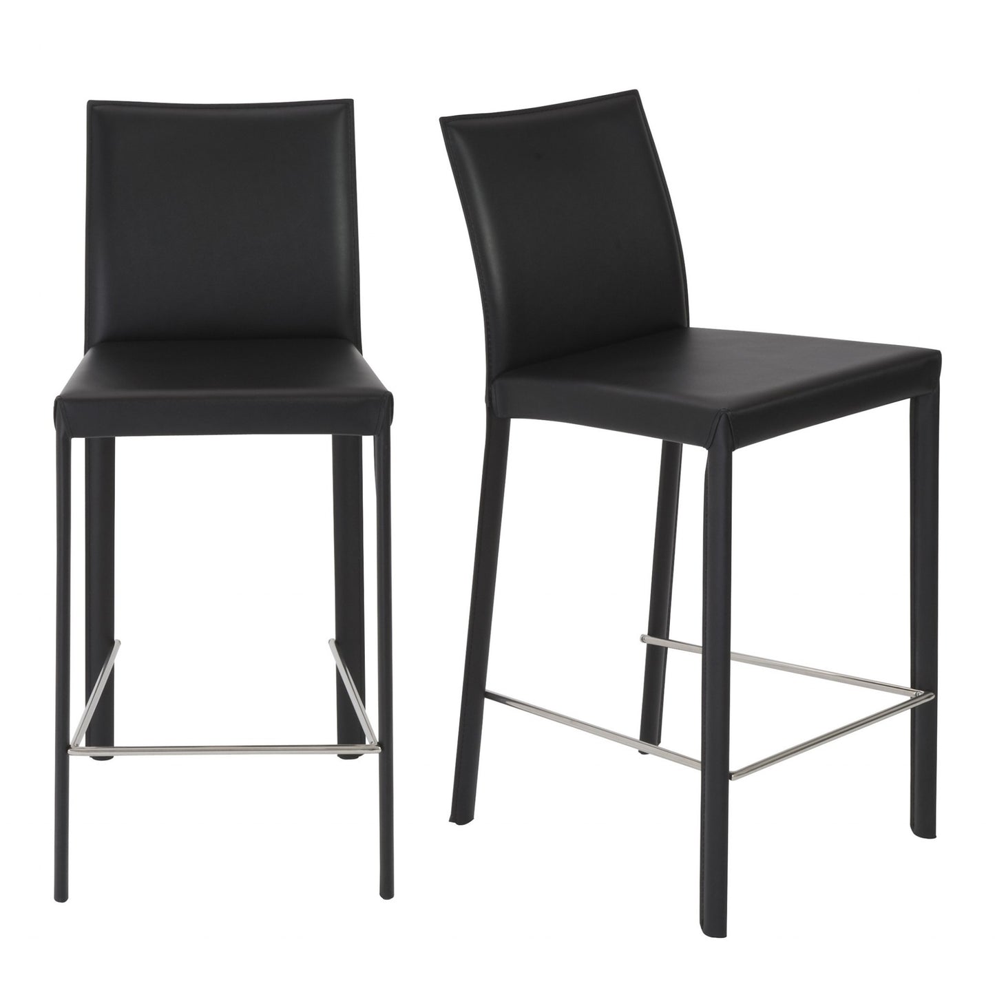 Set Of Two 37" Black Steel Low Back Counter Height Bar Chairs With Footrest By Homeroots