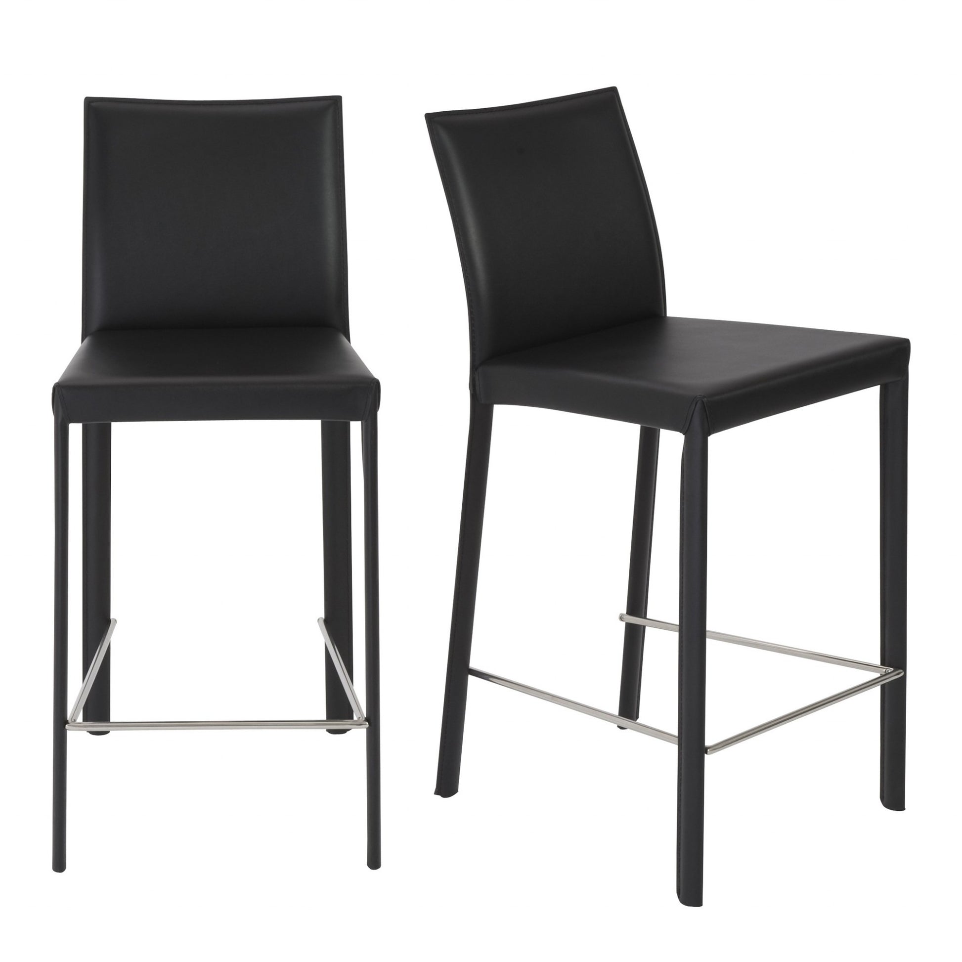 Set Of Two 37" Black Steel Low Back Counter Height Bar Chairs With Footrest By Homeroots | Bar Stools | Modishstore - 5