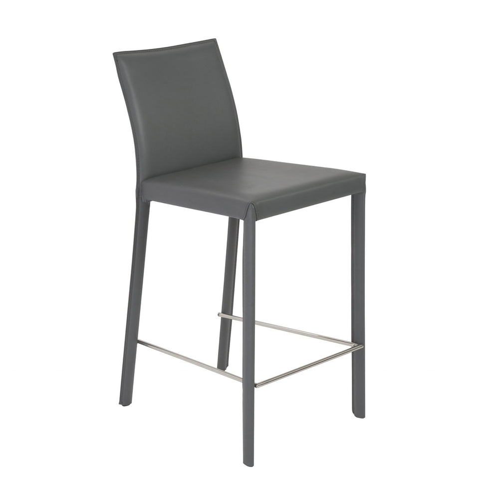 Set Of Two 37" Gray Steel Low Back Counter Height Bar Chairs With Footrest By Homeroots | Bar Stools | Modishstore - 3