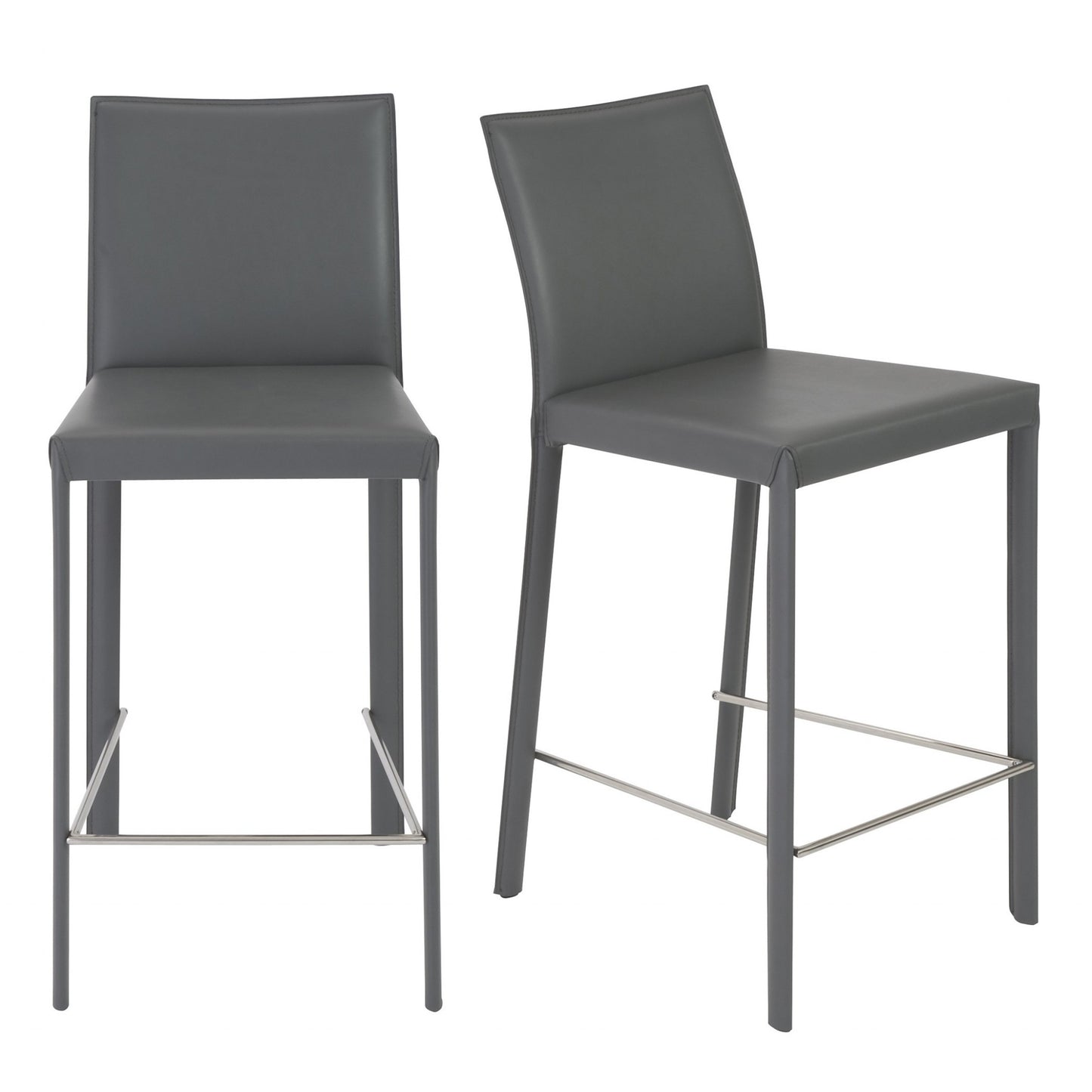 Set Of Two 37" Gray Steel Low Back Counter Height Bar Chairs With Footrest By Homeroots