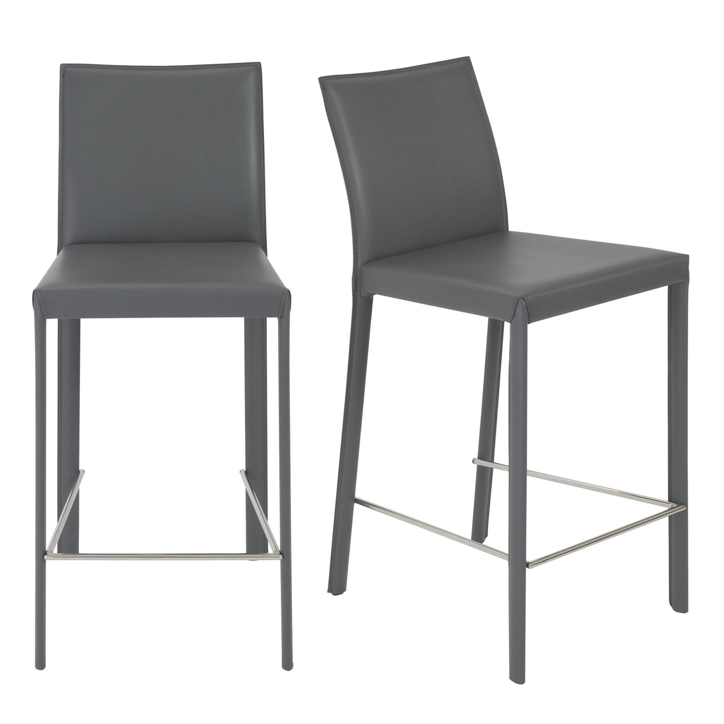 Set Of Two 37" Gray Steel Low Back Counter Height Bar Chairs With Footrest By Homeroots | Bar Stools | Modishstore - 6