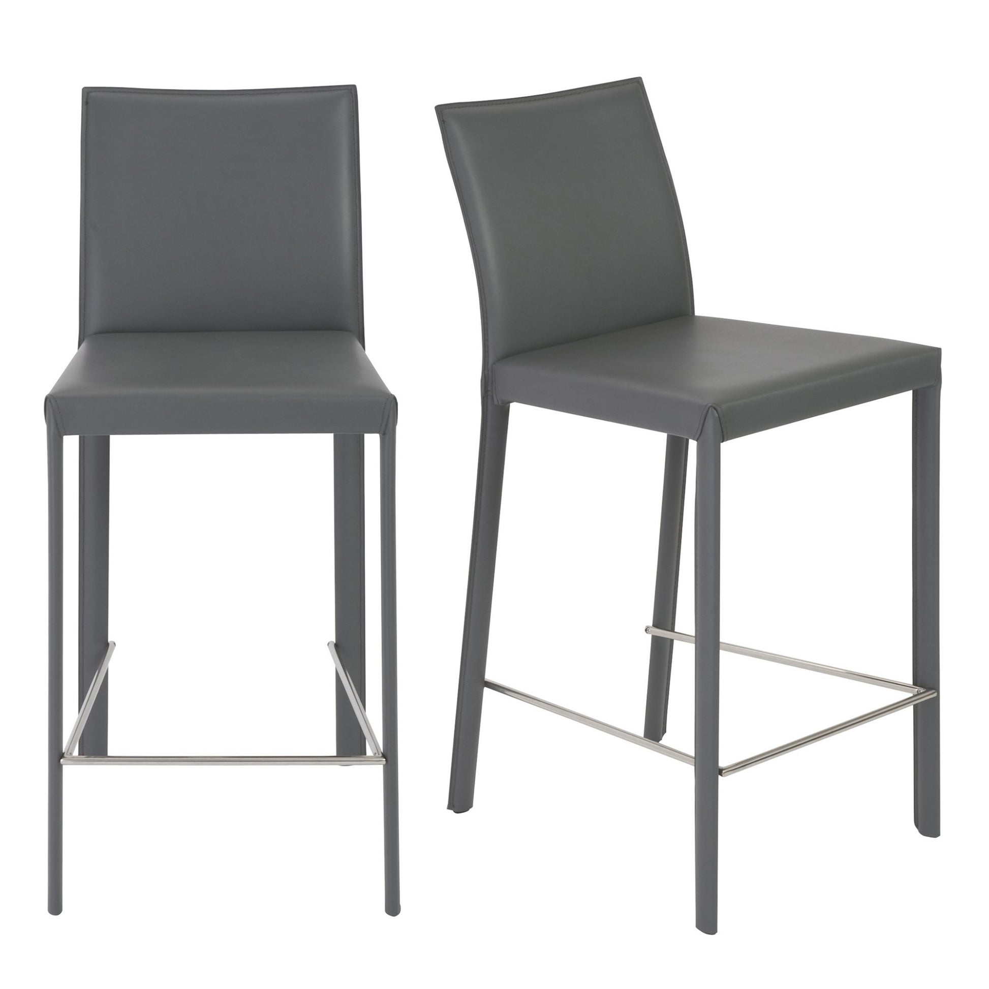 Set Of Two 37" Gray Steel Low Back Counter Height Bar Chairs With Footrest By Homeroots | Bar Stools | Modishstore - 6