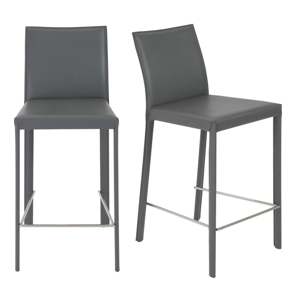 Set Of Two 37" Gray Steel Low Back Counter Height Bar Chairs With Footrest By Homeroots | Bar Stools | Modishstore - 7