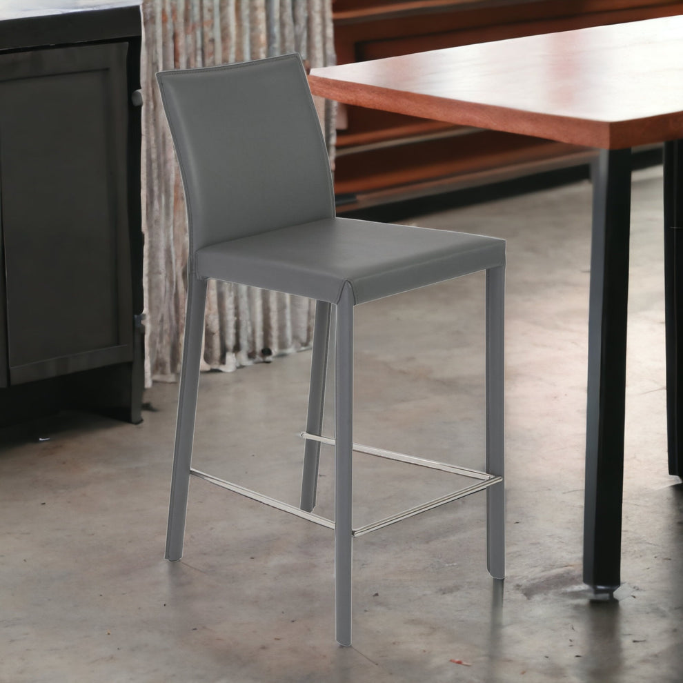 Set Of Two 37" Gray Steel Low Back Counter Height Bar Chairs With Footrest By Homeroots | Bar Stools | Modishstore - 2