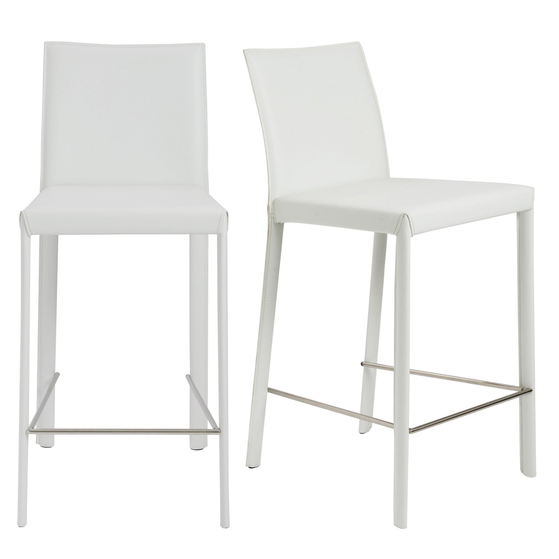 Set Of Two 37" White Steel Low Back Counter Height Bar Chairs With Footrest By Homeroots | Bar Stools | Modishstore - 5