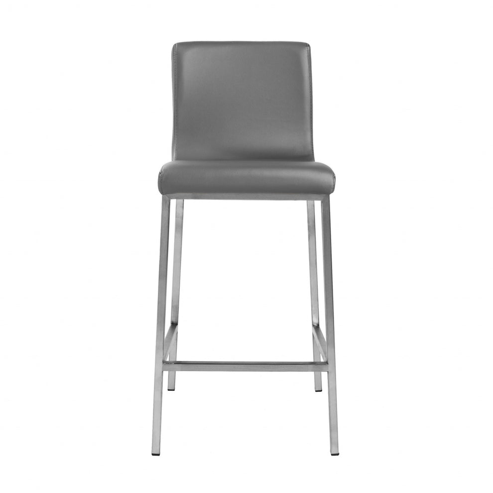 Set Of Two 36" Gray And Silver Steel Low Back Counter Height Bar Chairs With Footrest By Homeroots | Bar Stools | Modishstore - 2