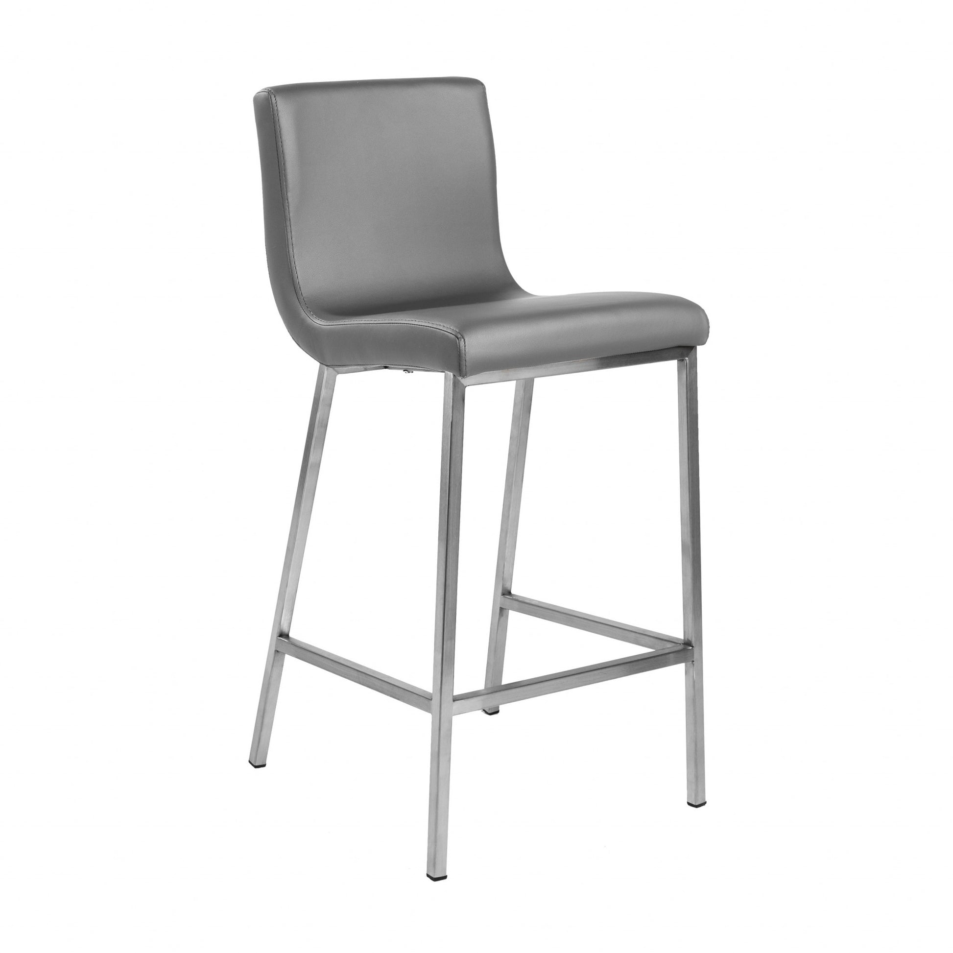 Set Of Two 36" Gray And Silver Steel Low Back Counter Height Bar Chairs With Footrest By Homeroots | Bar Stools | Modishstore