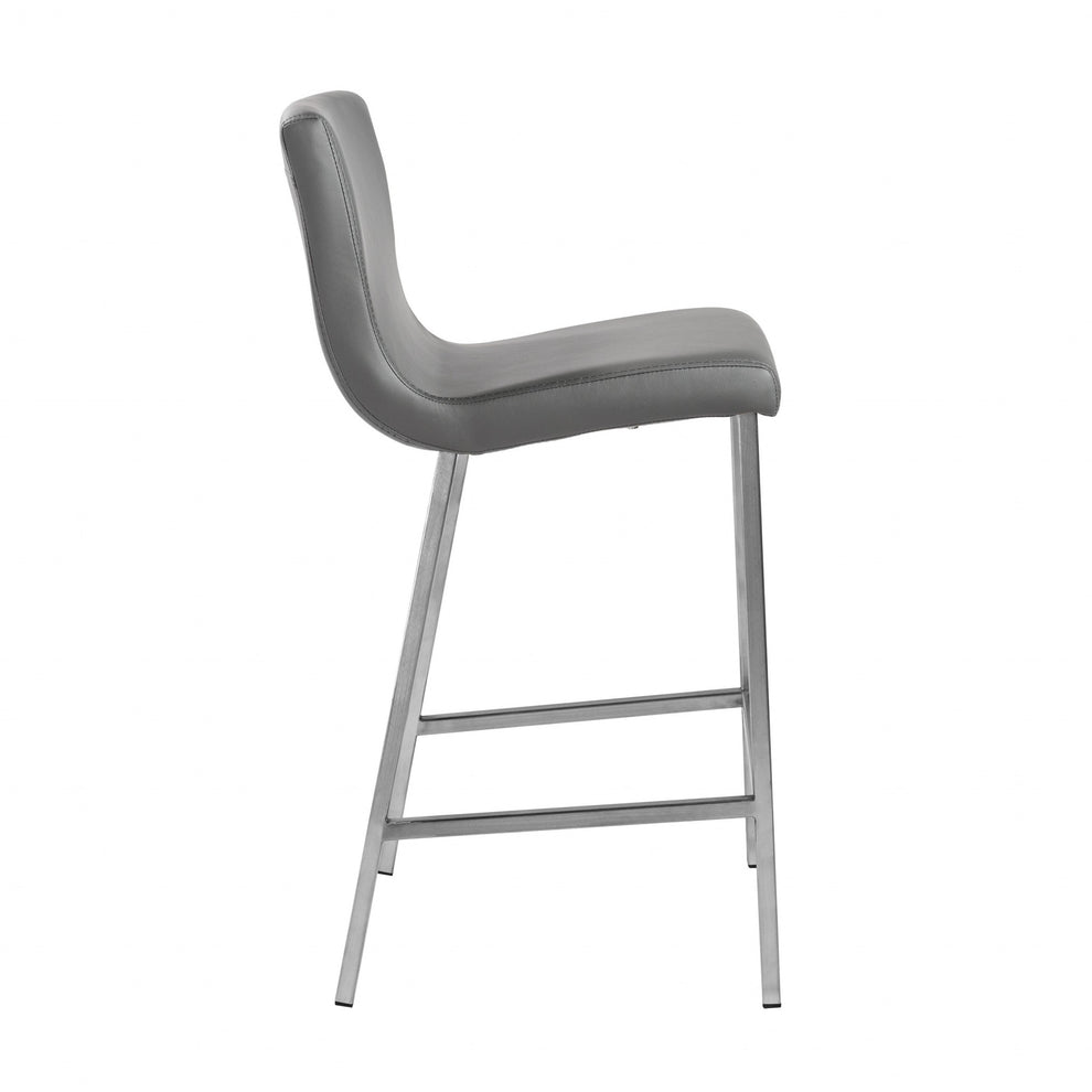 Set Of Two 36" Gray And Silver Steel Low Back Counter Height Bar Chairs With Footrest By Homeroots | Bar Stools | Modishstore - 3