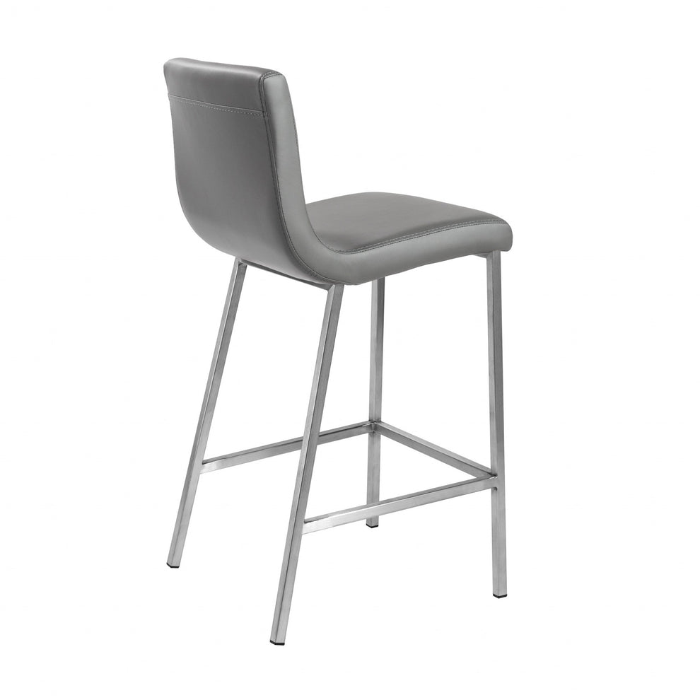 Set Of Two 36" Gray And Silver Steel Low Back Counter Height Bar Chairs With Footrest By Homeroots | Bar Stools | Modishstore - 4