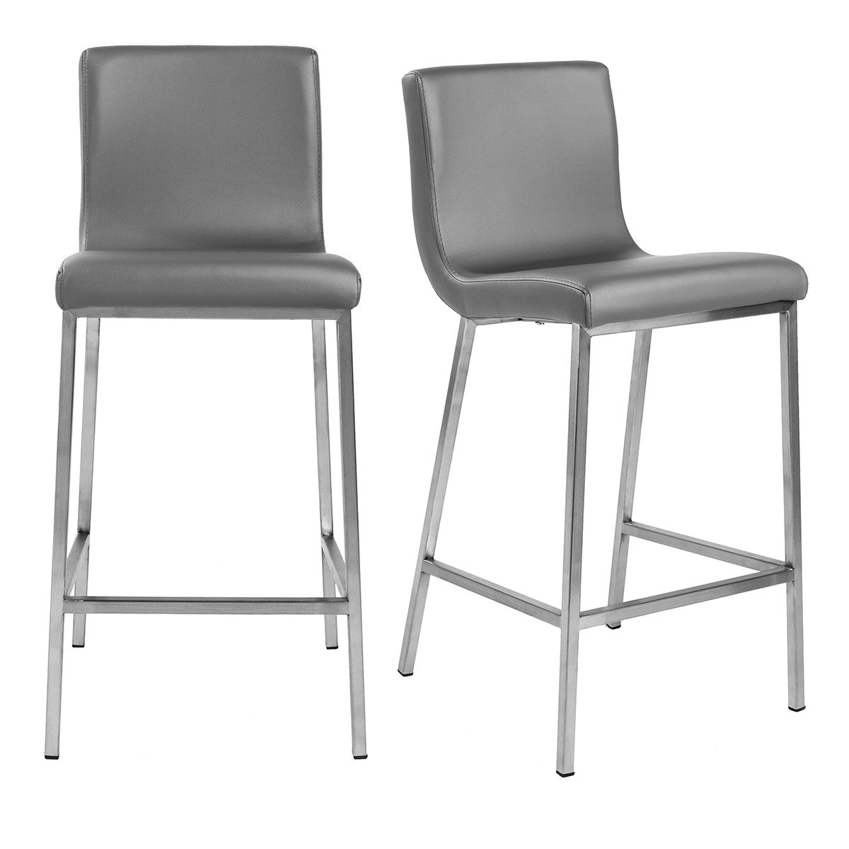 Set Of Two 36" Gray And Silver Steel Low Back Counter Height Bar Chairs With Footrest By Homeroots