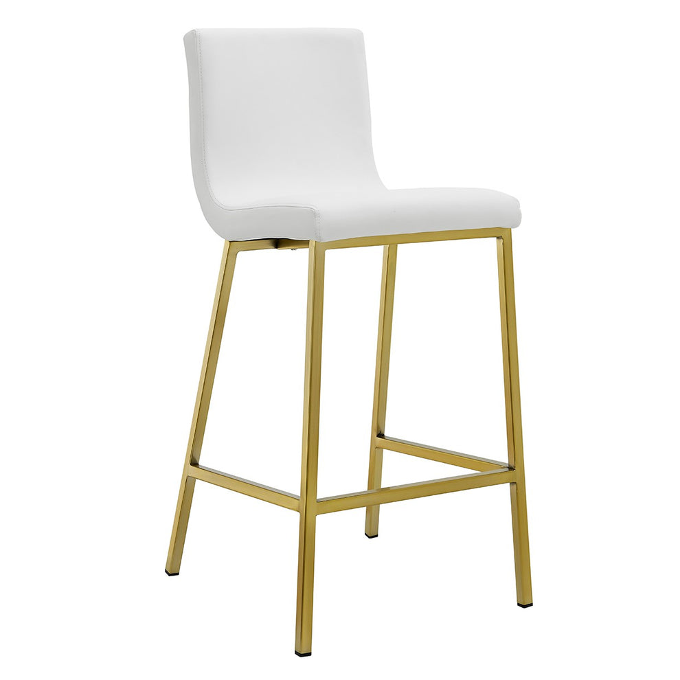 Set of Two Gray Faux leather and Gold Bar Stools By Homeroots | Bar Stools | Modishstore - 2