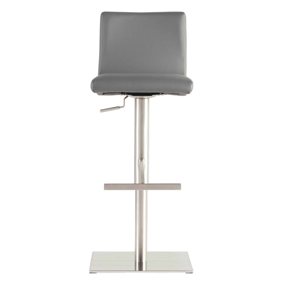 Adjustable Gray Faux Leather Aluminum Stool By Homeroots | Bar Stools | Modishstore - 2