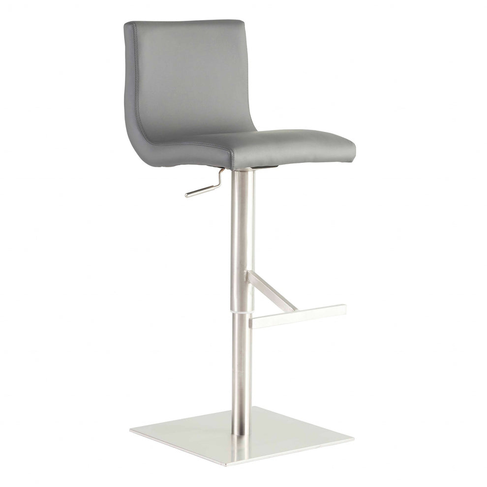 Adjustable Gray Faux Leather Aluminum Stool By Homeroots | Bar Stools | Modishstore