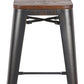 Set of Four Rustic Cafe Wood and Steel Bar Stools By Homeroots