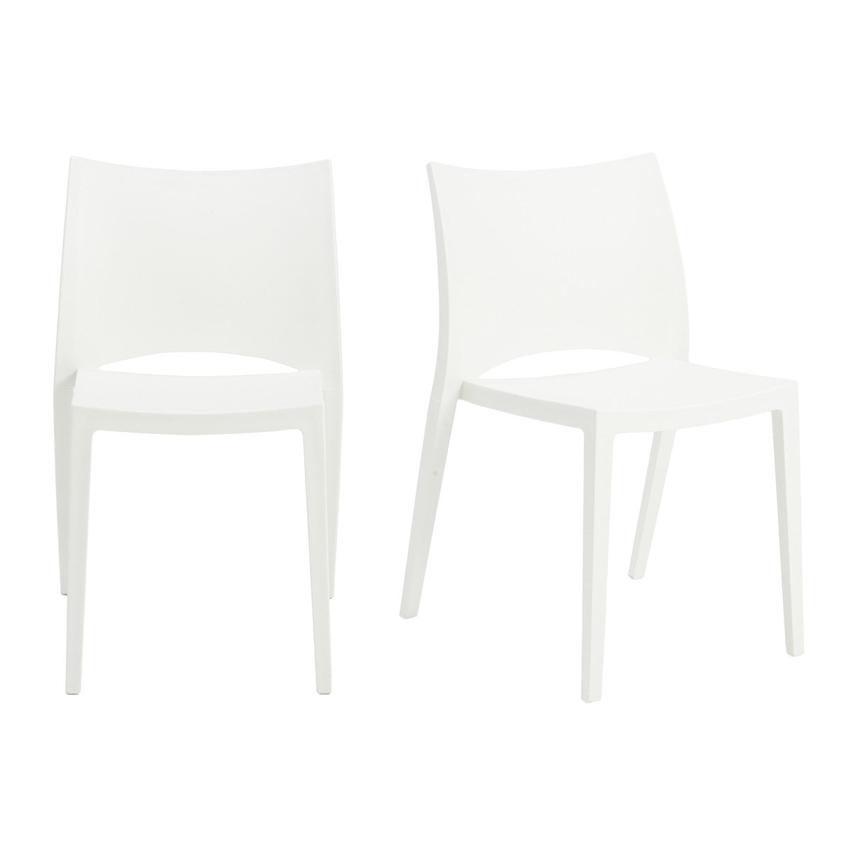 Set Of Two White Stacking Indoor Or Outdoor Chairs By Homeroots | Dining Chairs | Modishstore - 5