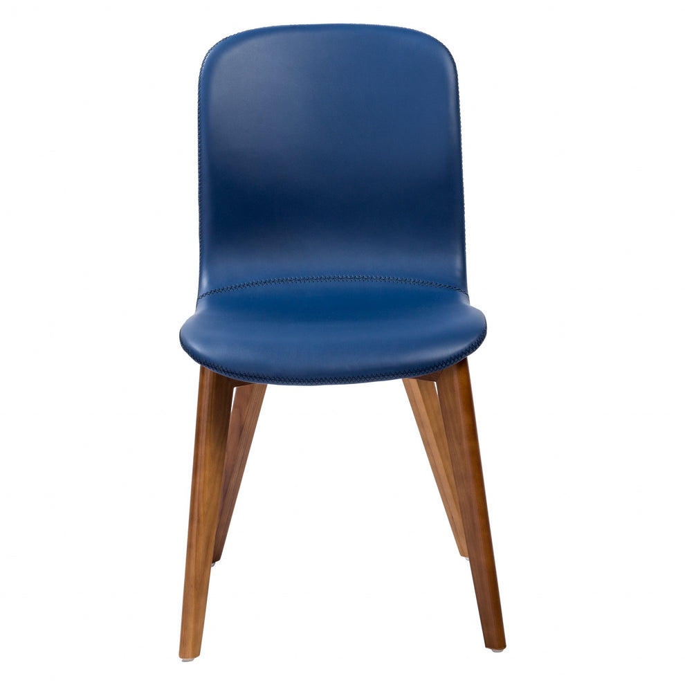 Set Of Two Blue Faux Leather And Walnut Dining Or Side Chairs By Homeroots | Dining Chairs | Modishstore