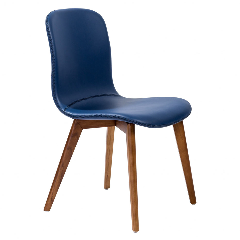 Set Of Two Blue Faux Leather And Walnut Dining Or Side Chairs By Homeroots | Dining Chairs | Modishstore - 2