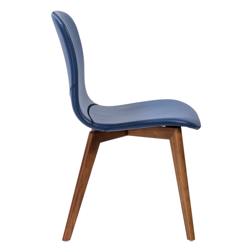 Set Of Two Blue Faux Leather And Walnut Dining Or Side Chairs By Homeroots | Dining Chairs | Modishstore - 3