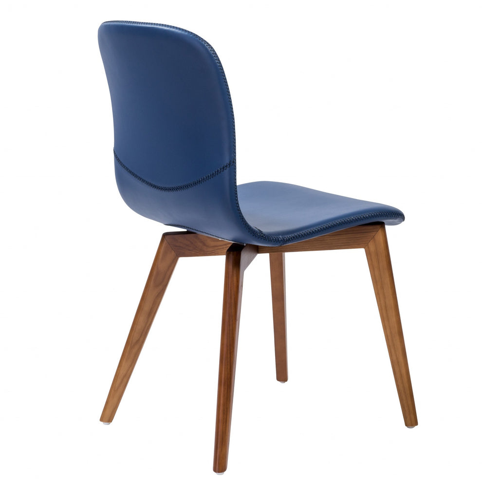 Set Of Two Blue Faux Leather And Walnut Dining Or Side Chairs By Homeroots | Dining Chairs | Modishstore - 4