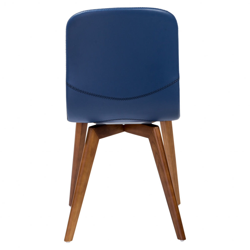 Set Of Two Blue Faux Leather And Walnut Dining Or Side Chairs By Homeroots | Dining Chairs | Modishstore - 5