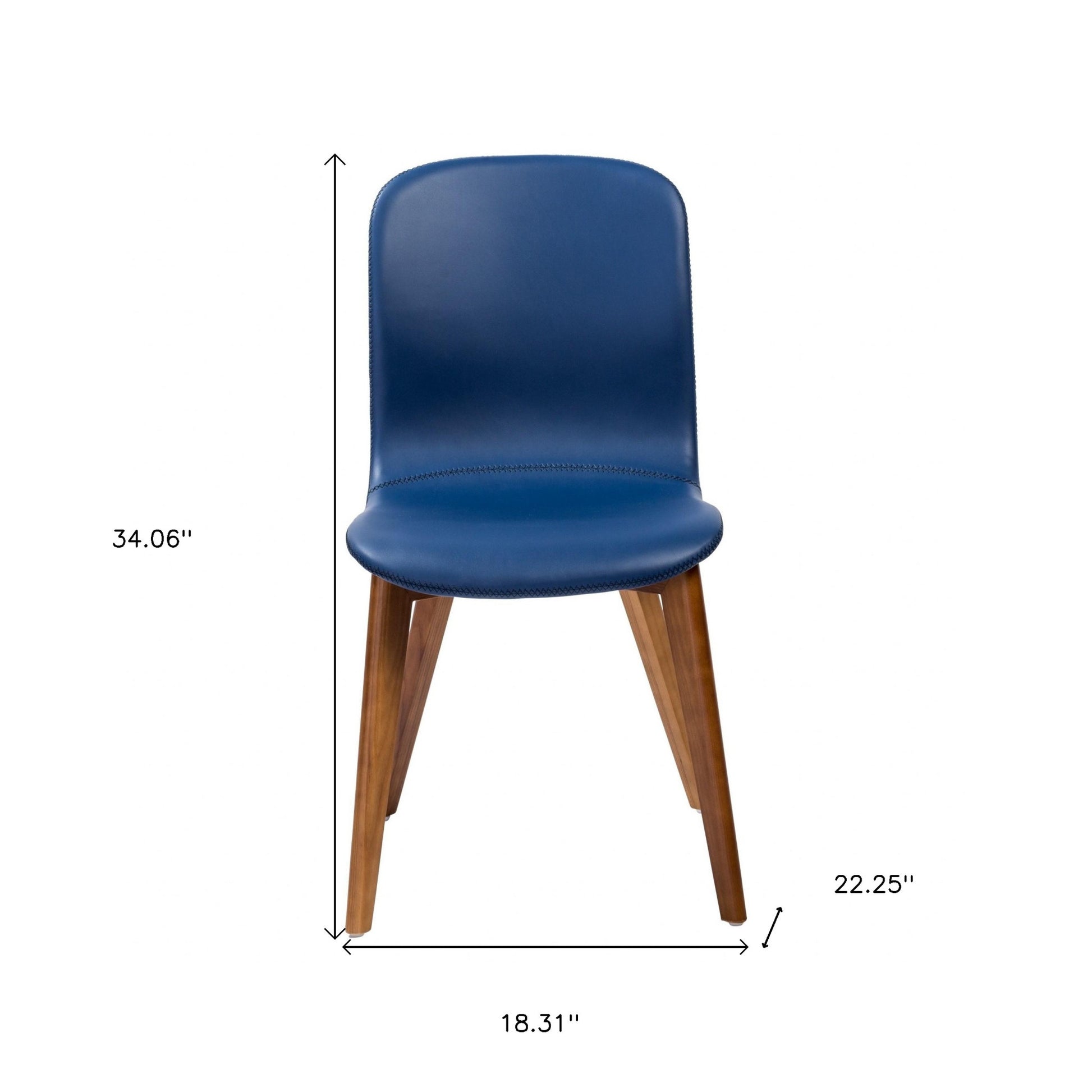 Set Of Two Blue Faux Leather And Walnut Dining Or Side Chairs By Homeroots | Dining Chairs | Modishstore - 6