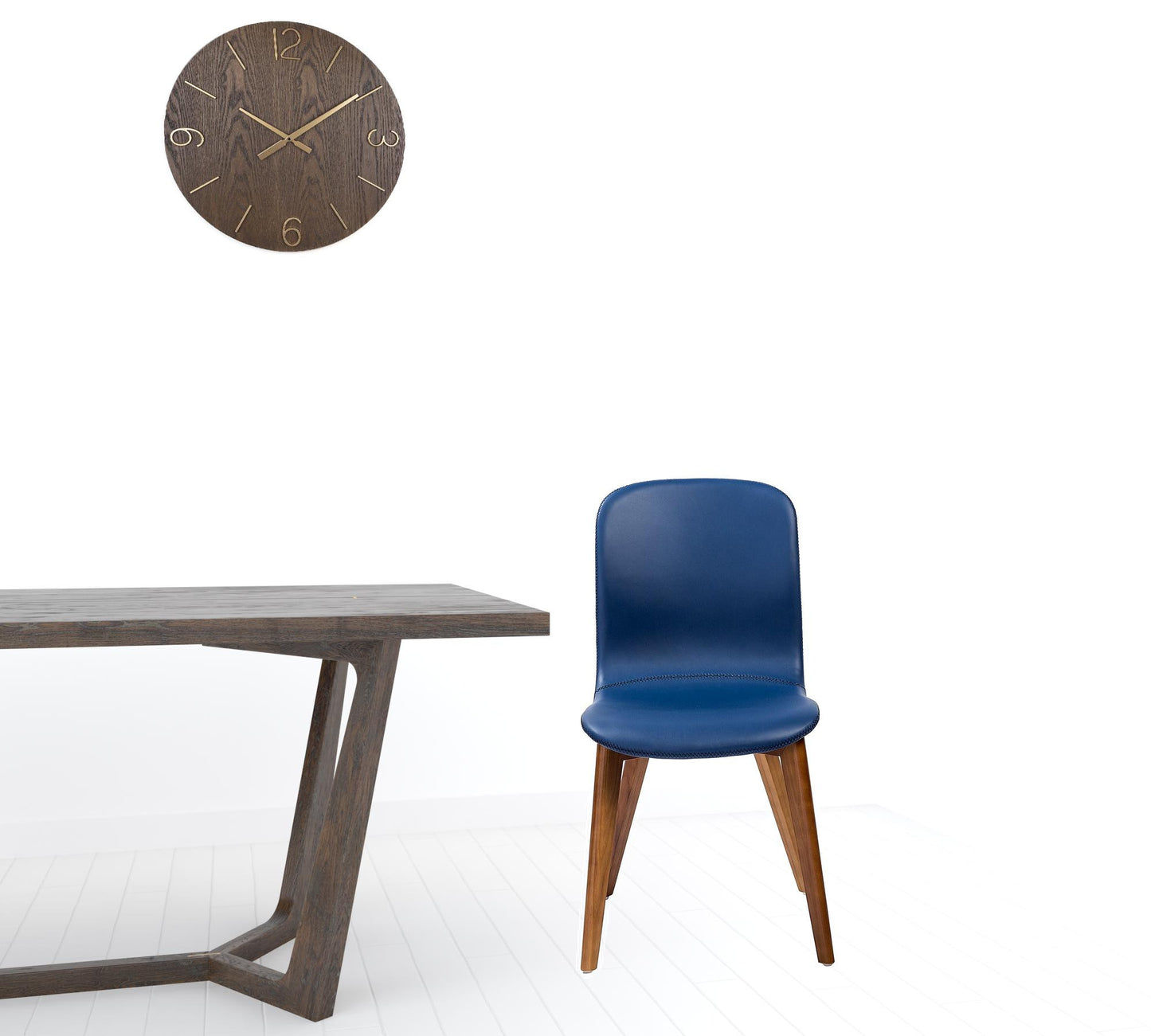 Set Of Two Blue Faux Leather And Walnut Dining Or Side Chairs By Homeroots | Dining Chairs | Modishstore - 7