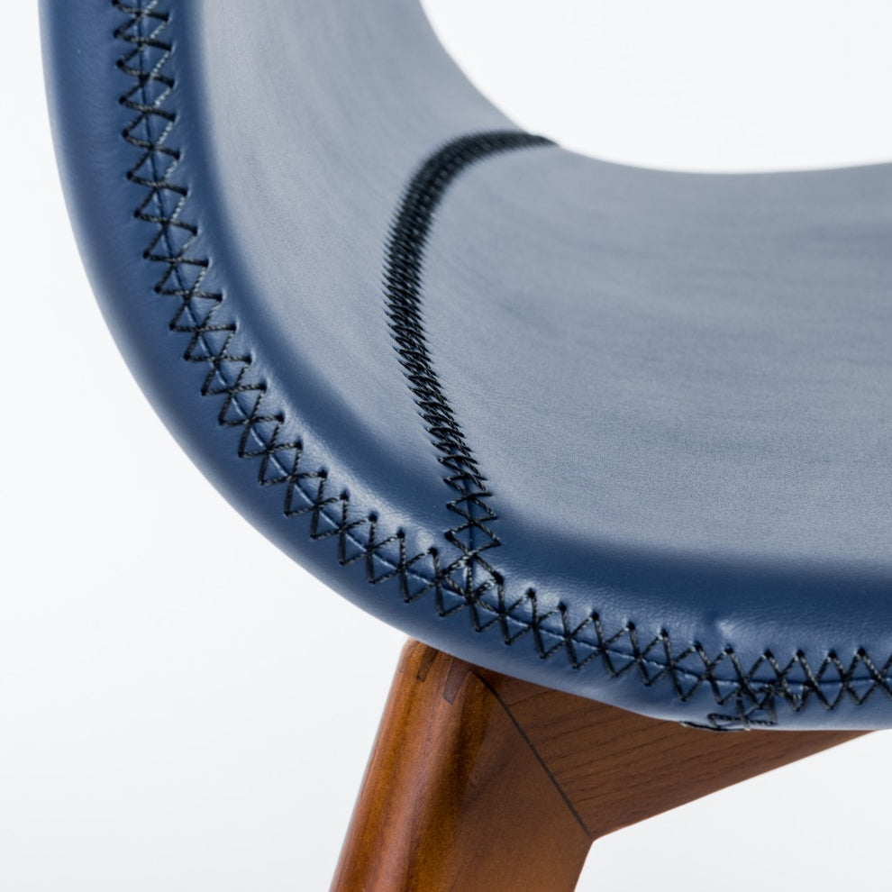 Set Of Two Blue Faux Leather And Walnut Dining Or Side Chairs By Homeroots | Dining Chairs | Modishstore - 8