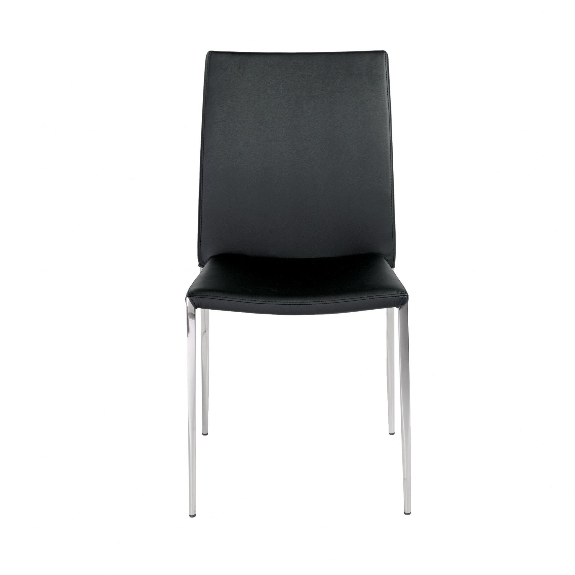 Set Of Two Long Back Black Faux Leather Chairs By Homeroots | Dining Chairs | Modishstore