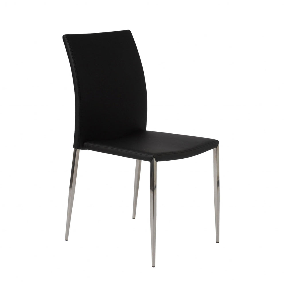 Set Of Two Long Back Black Faux Leather Chairs By Homeroots | Dining Chairs | Modishstore - 2